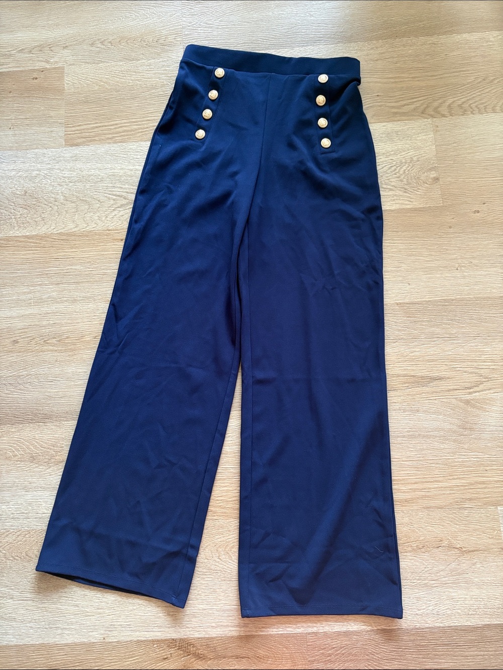 H&M Navy Wide-Leg High-Rise Pants with Gold Buttons